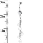Clear Accent White Faux Pearl Shower Drop Dangle Belly Ring