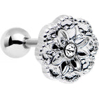 16G 1/4 Clear Gem Steel Mandala Flower Tragus Cartilage Earring