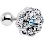 16G 1/4 Aqua Gem Steel Mandala Flower Tragus Cartilage Earring