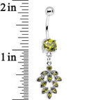 Ten Green Cubic Zirconia Marquis Decorated Geometric Dangle Belly Ring