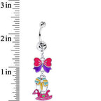 Pink Enamel Rocking Horse and Bow Dangle Belly Ring