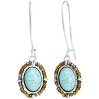 Burnished Silver Tone Tuquoise Kidney Earwire Earrings