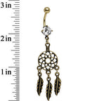 Clear CZ Burnished Gold Anodized Dreamcatcher Dangle Belly Ring
