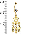 Clear CZ Gold Anodized Dreamcatcher Dangle Belly Ring