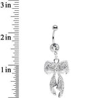 Clear Gem Stainless Steel Encrusted Bow Dangle Belly Ring