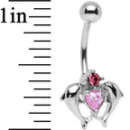 Pink Gem Double Dolphin Heart Bottom Mount Belly Ring