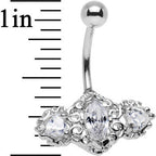 Clear Triple Gem Deco Frame Bottom Mount Belly Ring