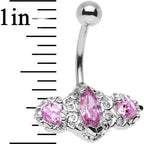 Pink Triple Gem Deco Frame Bottom Mount Belly Ring