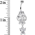 Clear Gem Framework Flower Butterfly Dangle Belly Ring