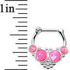 16G 1/4 Pink Synthetic Opal Steel Bar Bead Hoop Septum Clicker