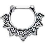 16G 1/4 Steel Barbell Ornate Heart Detailed Hoop Septum Clicker