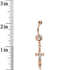 Clear Gem Rose Gold Anodized Skull Pirate Sword Dangle Belly Ring