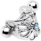 16G 3/8 Aqua Gem Steel Barbell Flower Cartilage Cuff