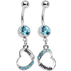 Baby Blue Gem Best and Friends Matching Heart Dangle Belly Ring Set