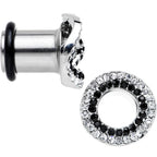 0G Clear Black Gem Steel Warped Ring Single Flare Tunnel Plug Set
