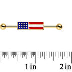 Clear Gem Gold PVD USA All Day American Flag Industrial Barbell 38mm