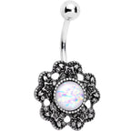 White Faux Opal Forget Me Never Flower Belly Ring