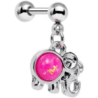 16G 1/4 Pink Faux Opal Elephant Dangle Tragus Cartilage Earring