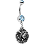 Aqua Gem Floral Fantasy Yin Yang Disc Dangle Belly Ring