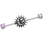 14G Pink CZ Steel Celestial Sun and Moon Industrial Barbell 38mm