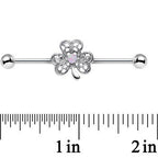 14G White Faux Opal Fancy Shamrock Industrial Barbell 38mm