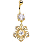 Clear Gem Gold PVD Stunning Snowflake Star Dangle Belly Ring