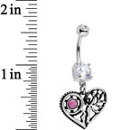 Clear Gem Faux Pink Opal Steampunk Heart Tree Dangle Belly Ring