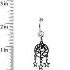 Clear Gem Nighttime Treetop Moon and Stars Dangle Belly Ring