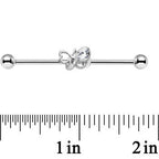 14G Clear Gem Frolicking Butterfly Industrial Barbell 38mm