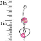 Pink Faux Opal Filigree Keep Me in Your Heart Dangle Belly Ring