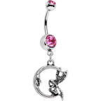 Pink Gem Fairly Fairy Moon Dangle Belly Ring