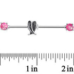 14G Pink Faux Opal Sheathed Wings Industrial Barbell 38mm