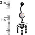 White Faux Opal Black Anodized Mono Eye Dangle Belly Ring