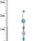 Faux Turquoise Daisy Chain Flower Dangle Belly Ring