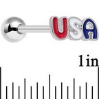Red White and Blue Text Celebrate All Day USA Barbell Tongue Ring