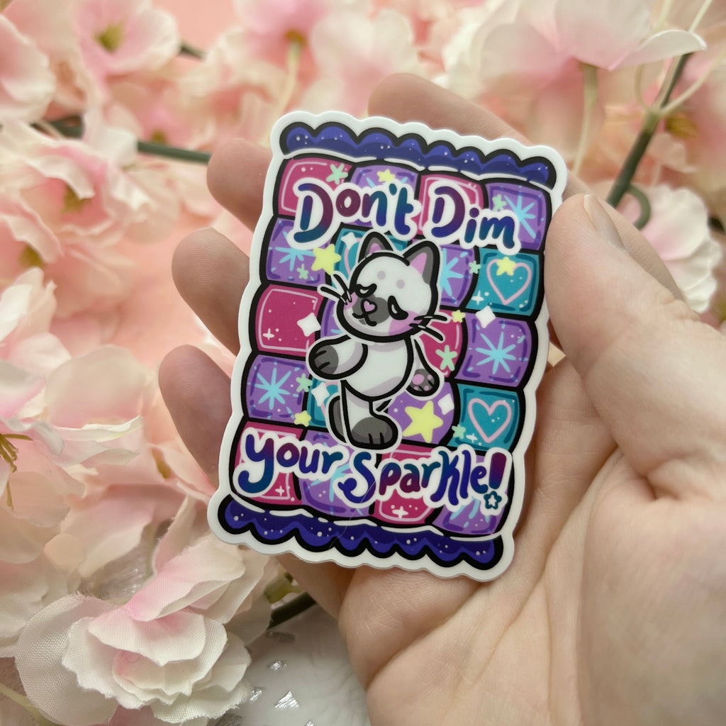 "Don't Dim Your Sparkle!" Quilt Cat ~ Sticker