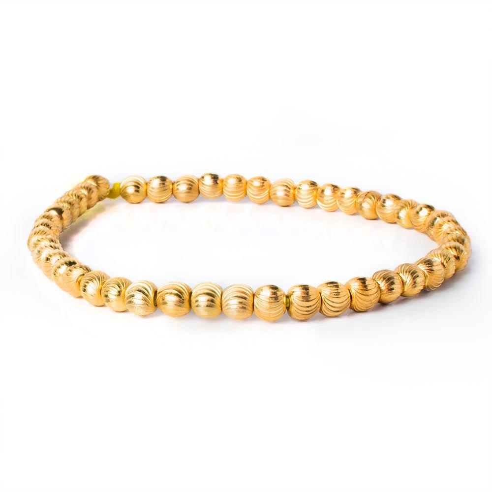 5mm 22kt Gold Plated Brass Diamond Cut Round Beads, 8 inch, 43 beads