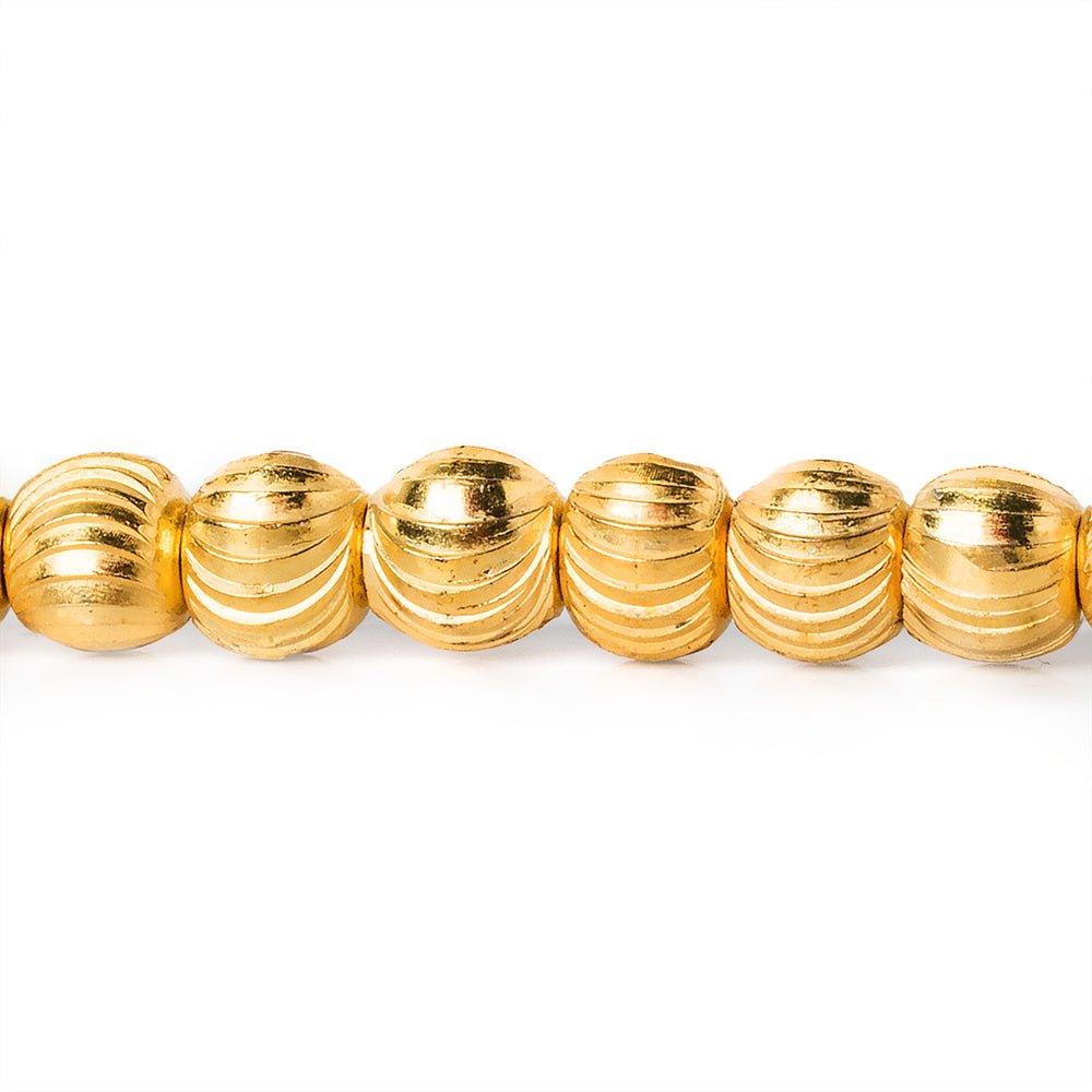 5mm 22kt Gold Plated Brass Diamond Cut Round Beads, 8 inch, 43 beads