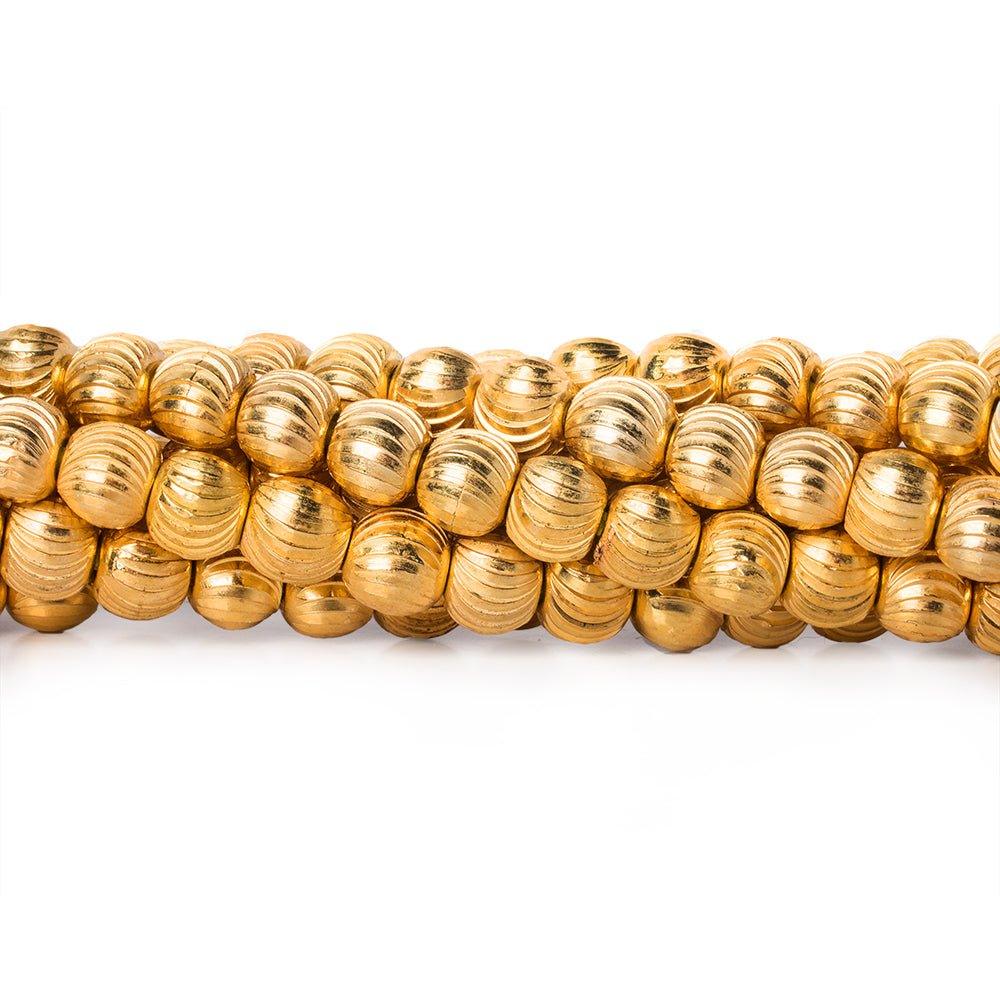5mm 22kt Gold Plated Brass Diamond Cut Round Beads, 8 inch, 43 beads