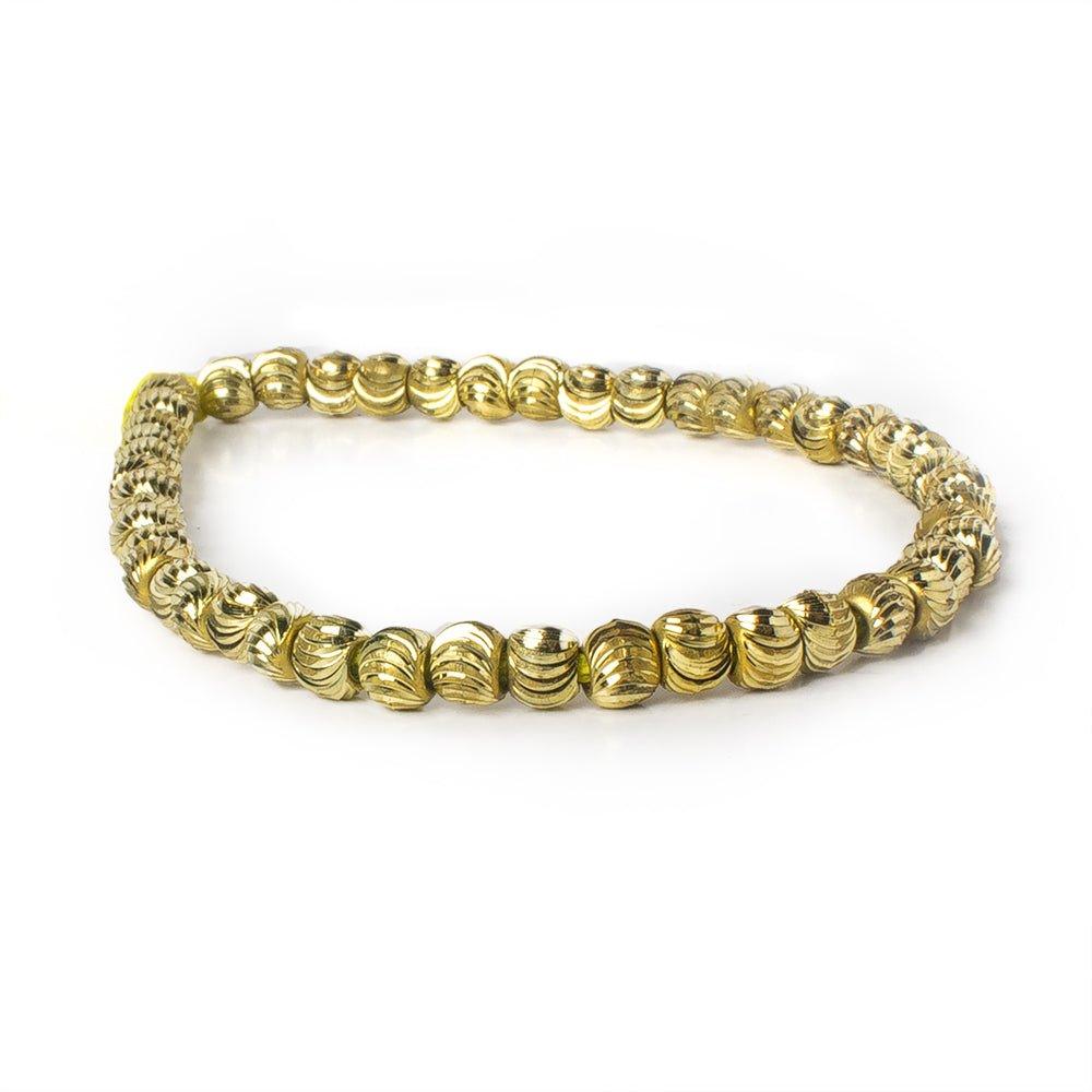 5mm Brass Curved Fluted Round Beads 8 inch 47 beads