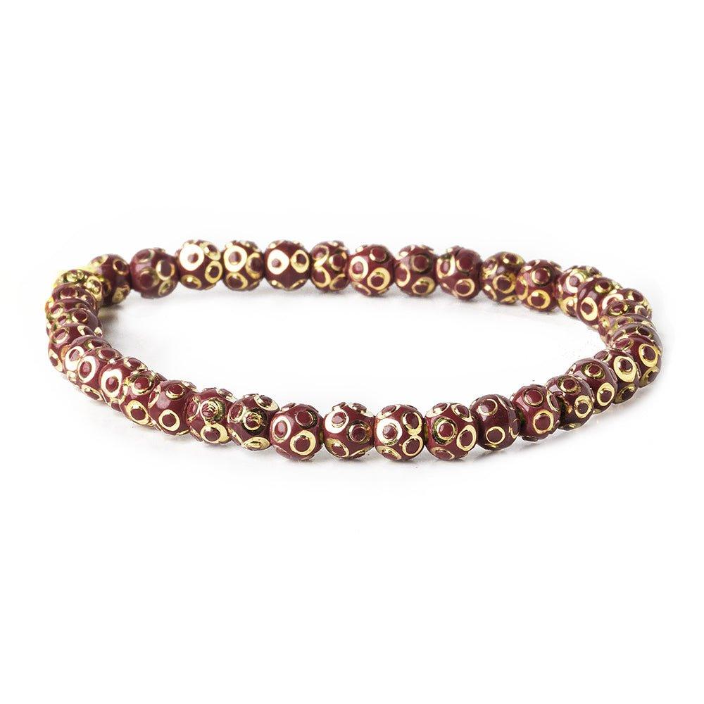 5mm Burgundy Enamel Brass Circle Cut Rounds 8 inch 37 beads