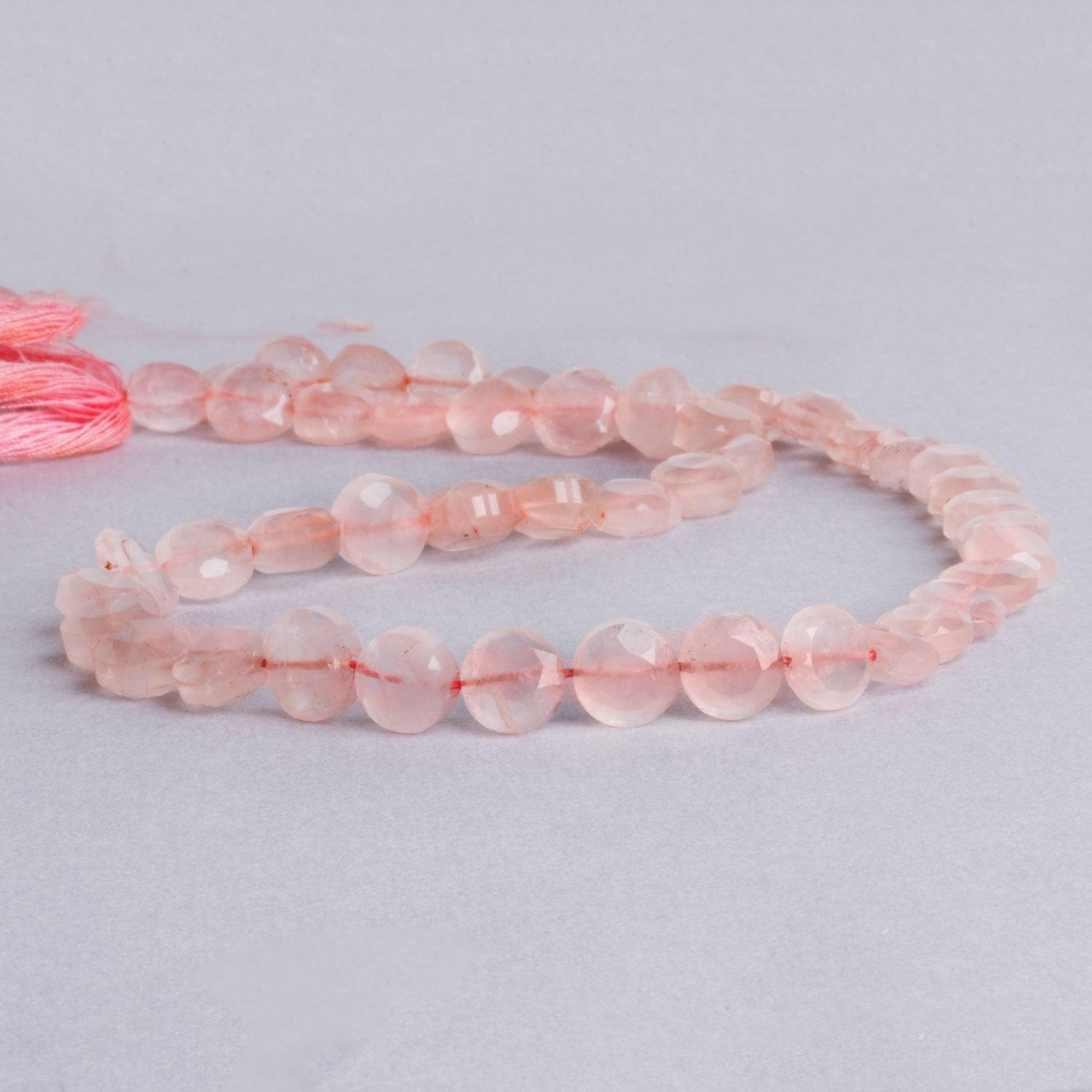 6-8mm Rose Quartz Faceted Coin Beads, 14 inch