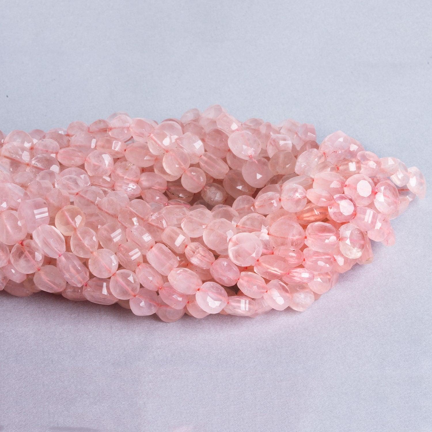 6-8mm Rose Quartz Faceted Coin Beads, 14 inch