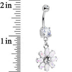 White Faux Opal Flower Power Dangle Belly Ring