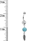 Clear Gem Faux Turquoise Freedom Feather Dangle Belly Ring