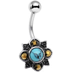 Yellow Gem Faux Turquoise Southwest Flower Belly Ring