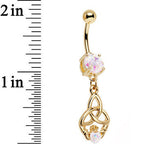 White Faux Opal Gold Anodized Trinity Claddagh Dangle Belly Ring