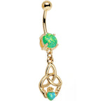 Green Faux Opal Gold Anodized Trinity Claddagh Dangle Belly Ring