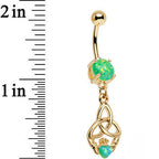Green Faux Opal Gold Anodized Trinity Claddagh Dangle Belly Ring