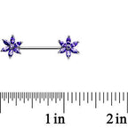 14G 5/8 Purple CZ Pimpernel Flower Ends Nipple Barbell Set